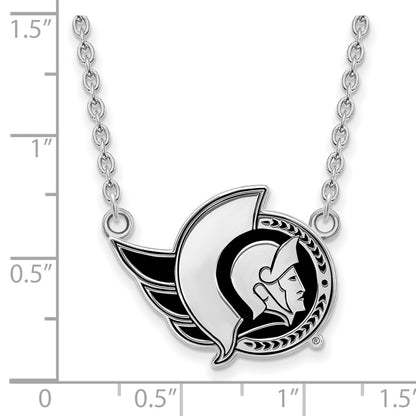 Sterling Silver Rhodium Plated Nhl Logoart Ottawa Senators Large Enameled Pendant 18 Inch Necklace