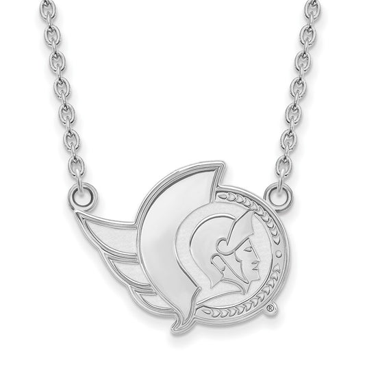Sterling Silver Rhodium Plated Nhl Logoart Ottawa Senators Large Enameled Pendant 18 Inch Necklace