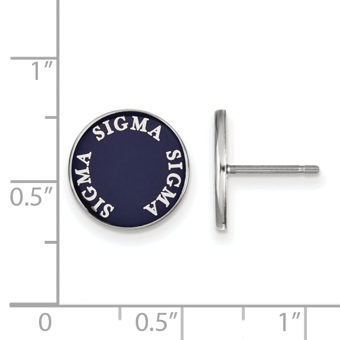 Sterling Silver Rhodium Plated Logoart Sigma Sorority Text Color Enamel Post Earrings