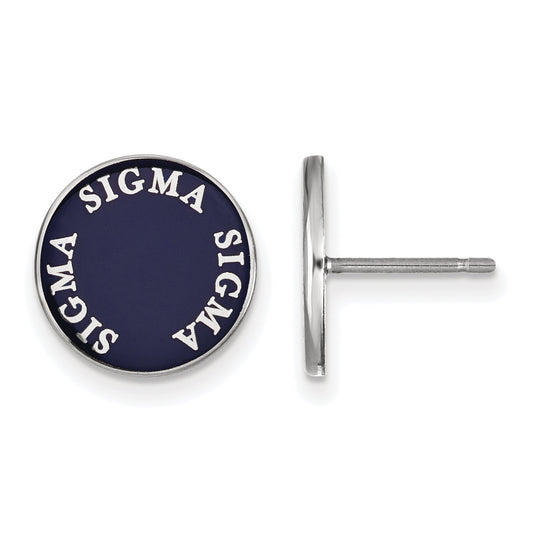 Sterling Silver Rhodium Plated Logoart Sigma Sorority Text Color Enamel Post Earrings