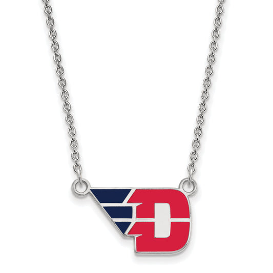 Sterling Silver Rhodium Plated Logoart University Of Dayton Small Enameled Pendant 18 Inch Necklace