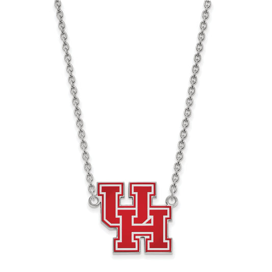 Sterling Silver Rhodium Plated Logoart University Of Houston U H Large Enameled Pendant 18 Inch Necklace
