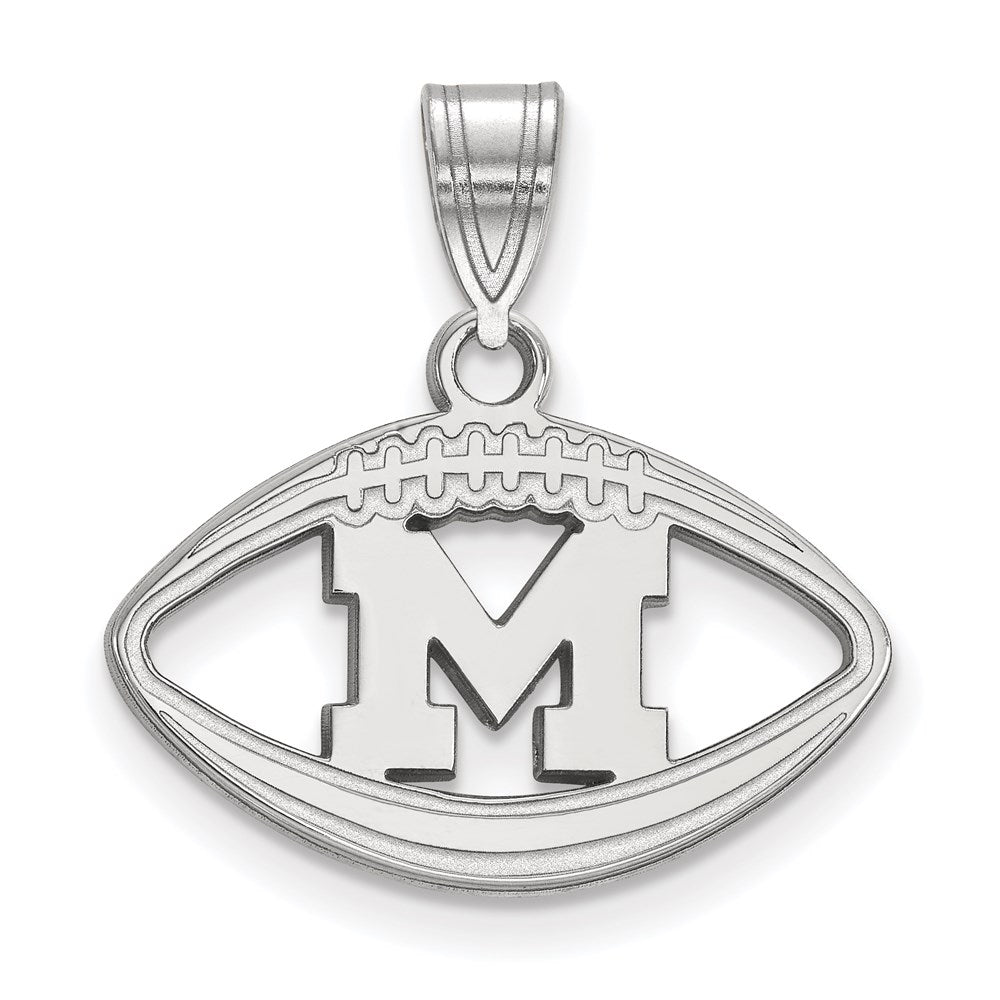 Sterling Silver Rhodium Plated Logoart University Of Michigan Letter M Football Pendant