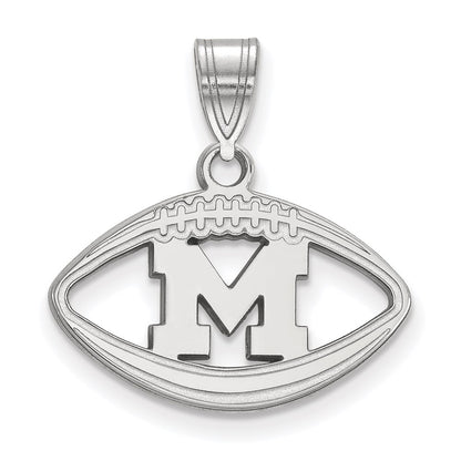 Sterling Silver Rhodium Plated Logoart University Of Michigan Letter M Football Pendant