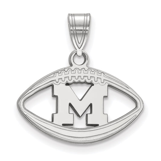 Sterling Silver Rhodium Plated Logoart University Of Michigan Letter M Football Pendant