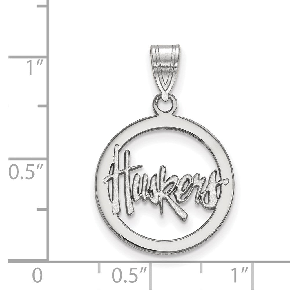 Sterling Silver Rhodium Plated Logoart University Of Nebraska Huskers Small Circle Pendant