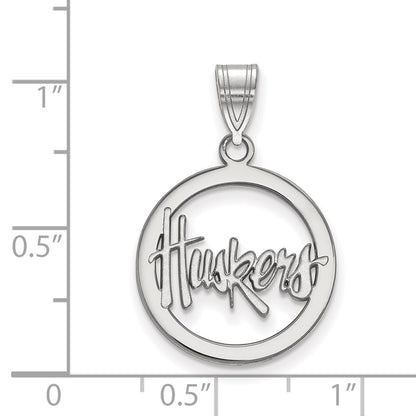 Sterling Silver Rhodium Plated Logoart University Of Nebraska Huskers Small Circle Pendant