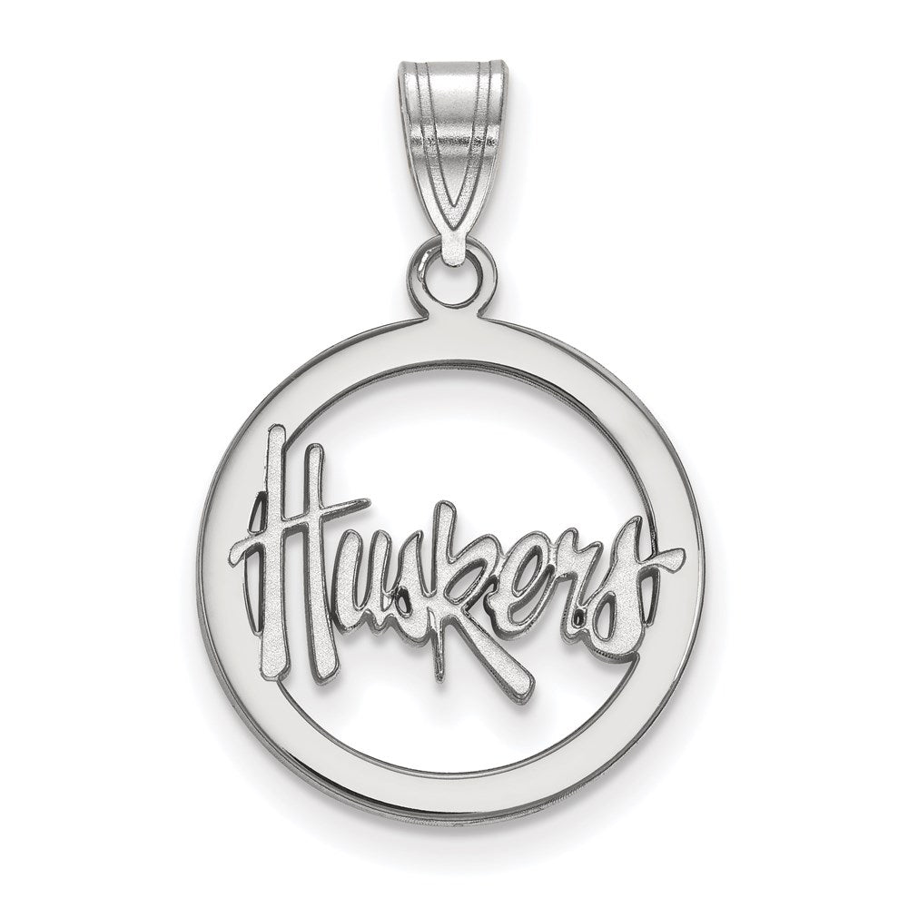 Sterling Silver Rhodium Plated Logoart University Of Nebraska Huskers Small Circle Pendant