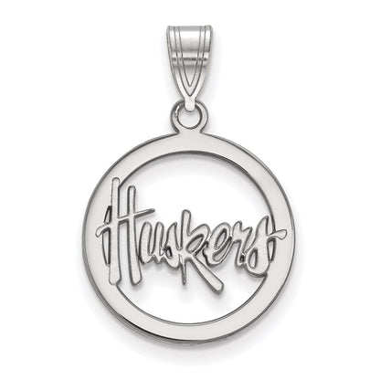 Sterling Silver Rhodium Plated Logoart University Of Nebraska Huskers Small Circle Pendant