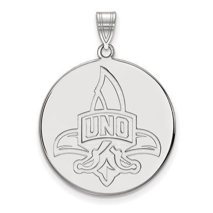 Sterling Silver Rhodium Plated Logoart University Of New Orleans U N O Extra Large Disc Pendant