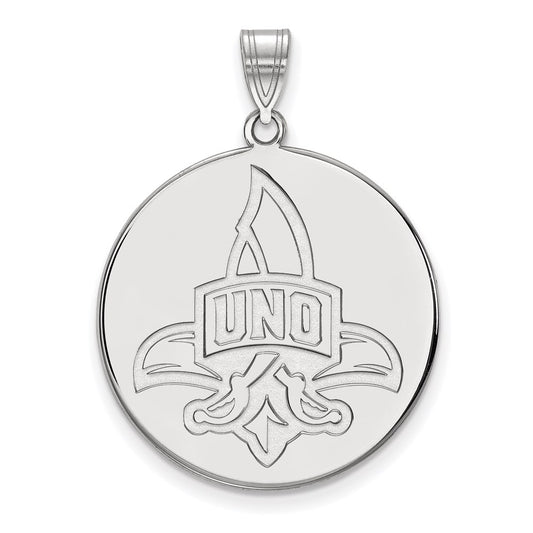 Sterling Silver Rhodium Plated Logoart University Of New Orleans U N O Extra Large Disc Pendant