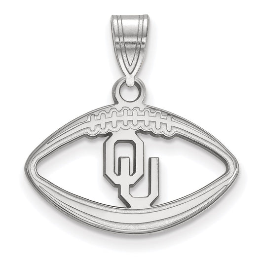 Sterling Silver Rhodium Plated Logoart University Of Oklahoma O U Football Pendant