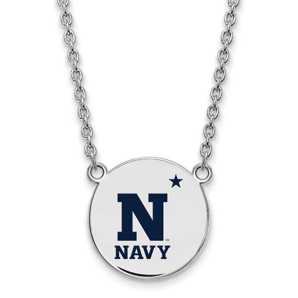 Sterling Silver Rhodium Plated Logoart Us Naval Academy Large Enameled Disc Pendant 18 Inch Necklace