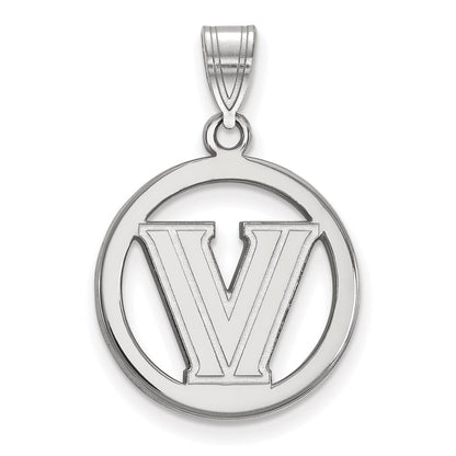 Sterling Silver Rhodium Plated Logoart Villanova University Letter V Small Circle Pendant