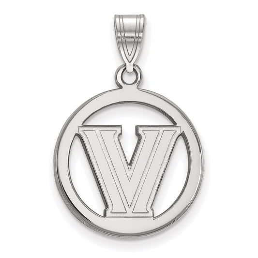Sterling Silver Rhodium Plated Logoart Villanova University Letter V Small Circle Pendant
