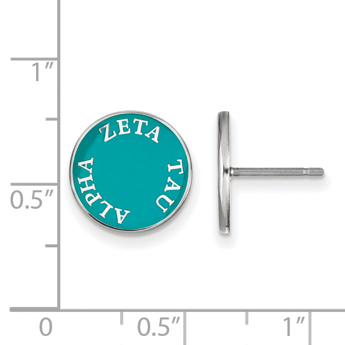 Sterling Silver Rhodium Plated Logoart Zeta Tau Alpha Sorority Text Color Enamel Post Earrings