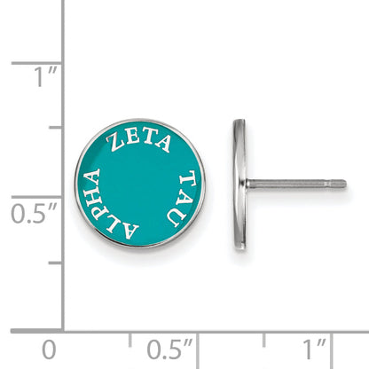Sterling Silver Rhodium Plated Logoart Zeta Tau Alpha Sorority Text Color Enamel Post Earrings