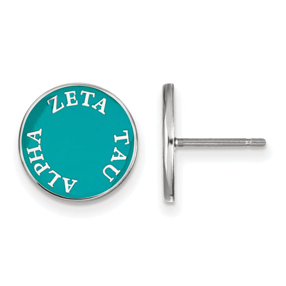 Sterling Silver Rhodium Plated Logoart Zeta Tau Alpha Sorority Text Color Enamel Post Earrings