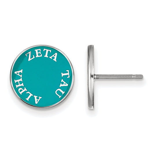 Sterling Silver Rhodium Plated Logoart Zeta Tau Alpha Sorority Text Color Enamel Post Earrings