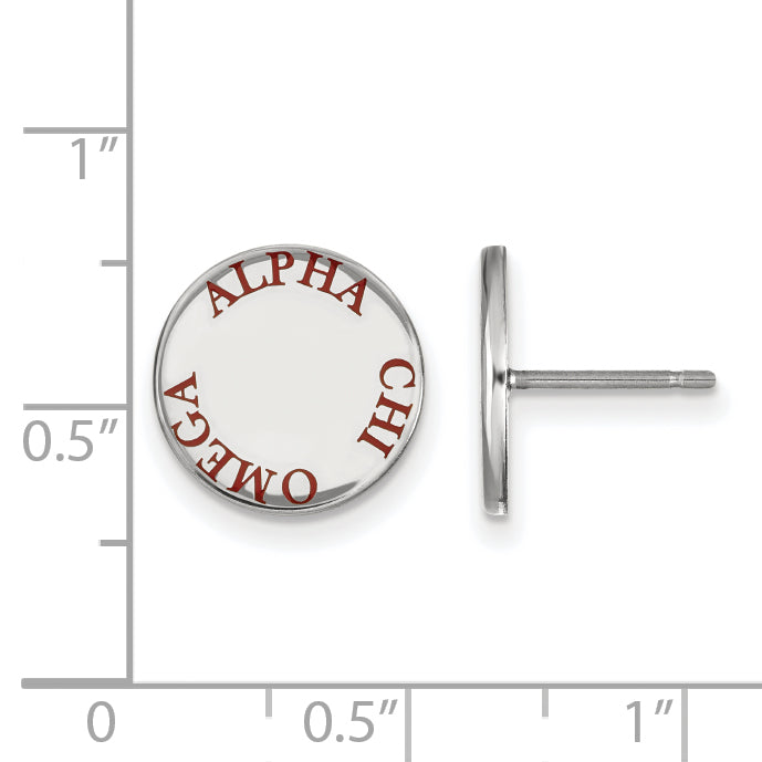 Sterling Silver Rhodium Plated Logoart Alpha Chi Omega Sorority Text Color Enamel Post Earrings