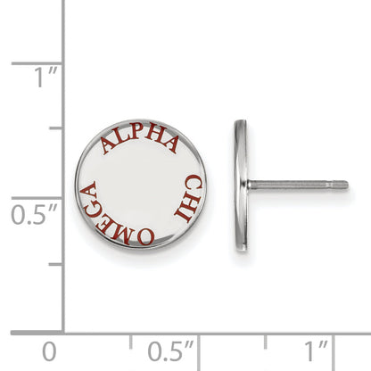 Sterling Silver Rhodium Plated Logoart Alpha Chi Omega Sorority Text Color Enamel Post Earrings