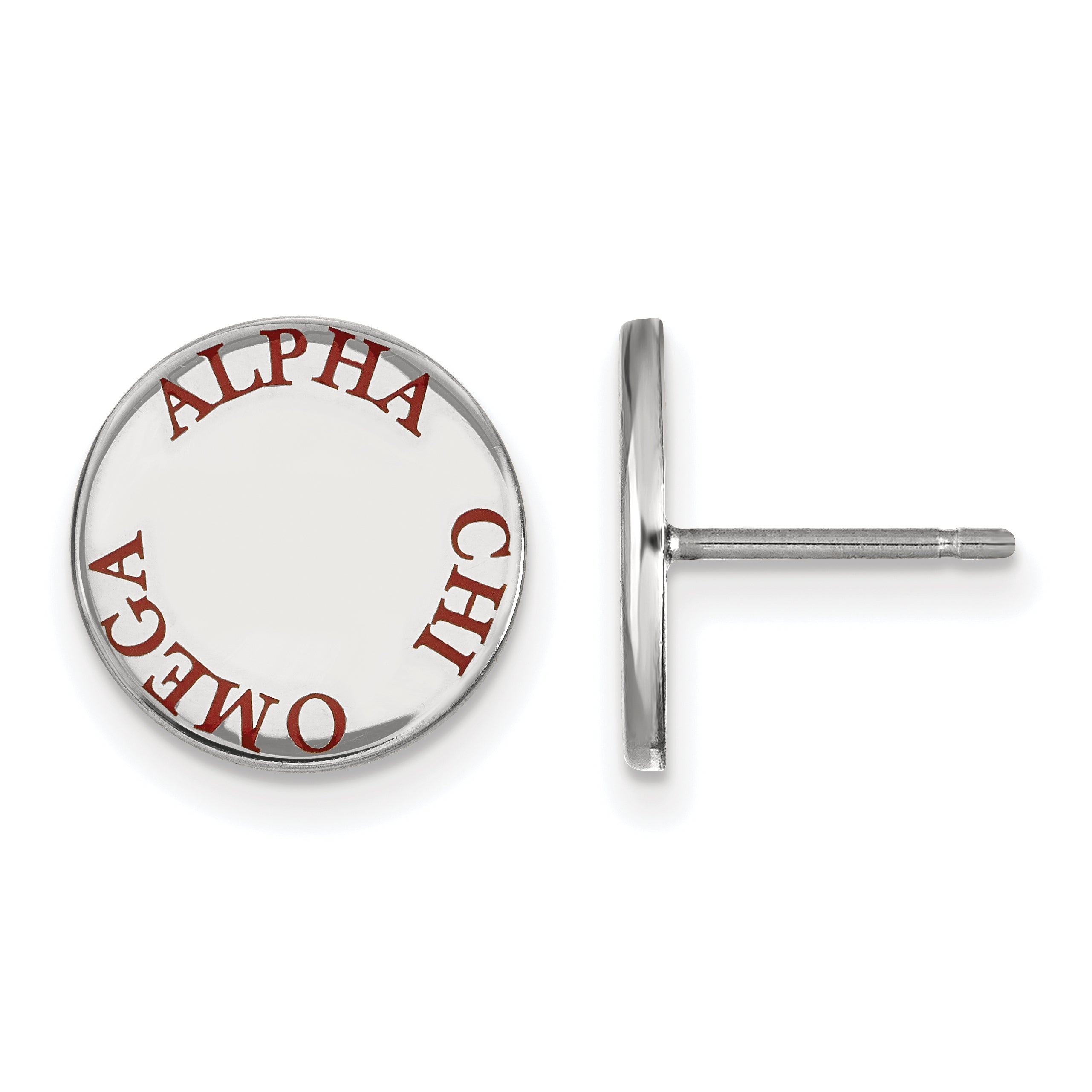 Sterling Silver Rhodium Plated Logoart Alpha Chi Omega Sorority Text Color Enamel Post Earrings