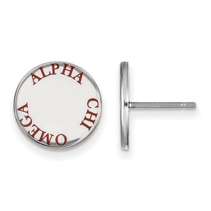 Sterling Silver Rhodium Plated Logoart Alpha Chi Omega Sorority Text Color Enamel Post Earrings