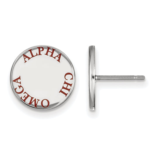 Sterling Silver Rhodium Plated Logoart Alpha Chi Omega Sorority Text Color Enamel Post Earrings