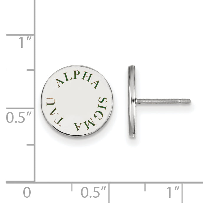 Sterling Silver Rhodium Plated Logoart Alpha Sigma Tau Sorority Text Color Enamel Post Earrings