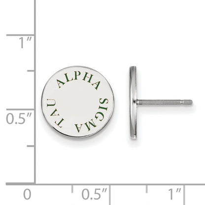 Sterling Silver Rhodium Plated Logoart Alpha Sigma Tau Sorority Text Color Enamel Post Earrings