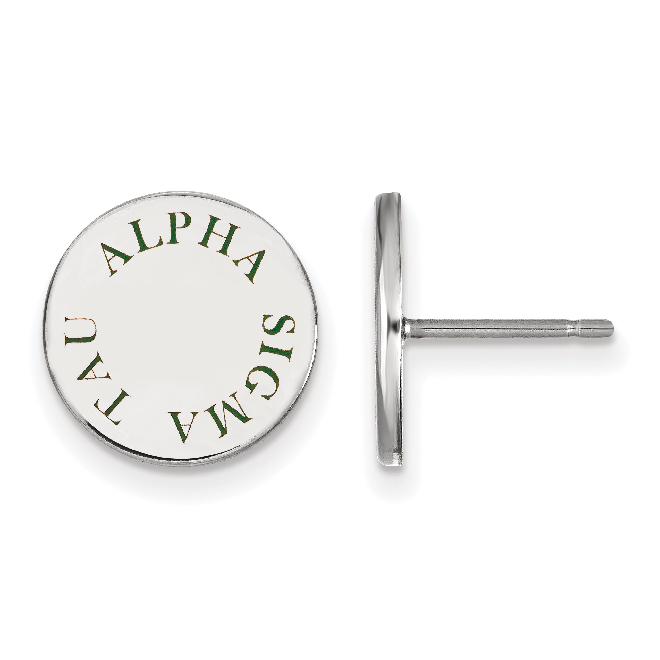 Sterling Silver Rhodium Plated Logoart Alpha Sigma Tau Sorority Text Color Enamel Post Earrings