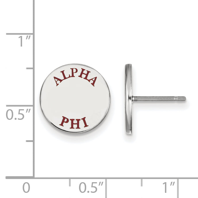 Sterling Silver Rhodium Plated Logoart Alpha Phi Sorority Text Color Enamel Post Earrings
