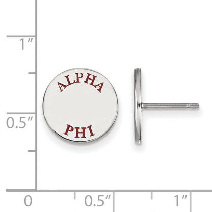 Sterling Silver Rhodium Plated Logoart Alpha Phi Sorority Text Color Enamel Post Earrings