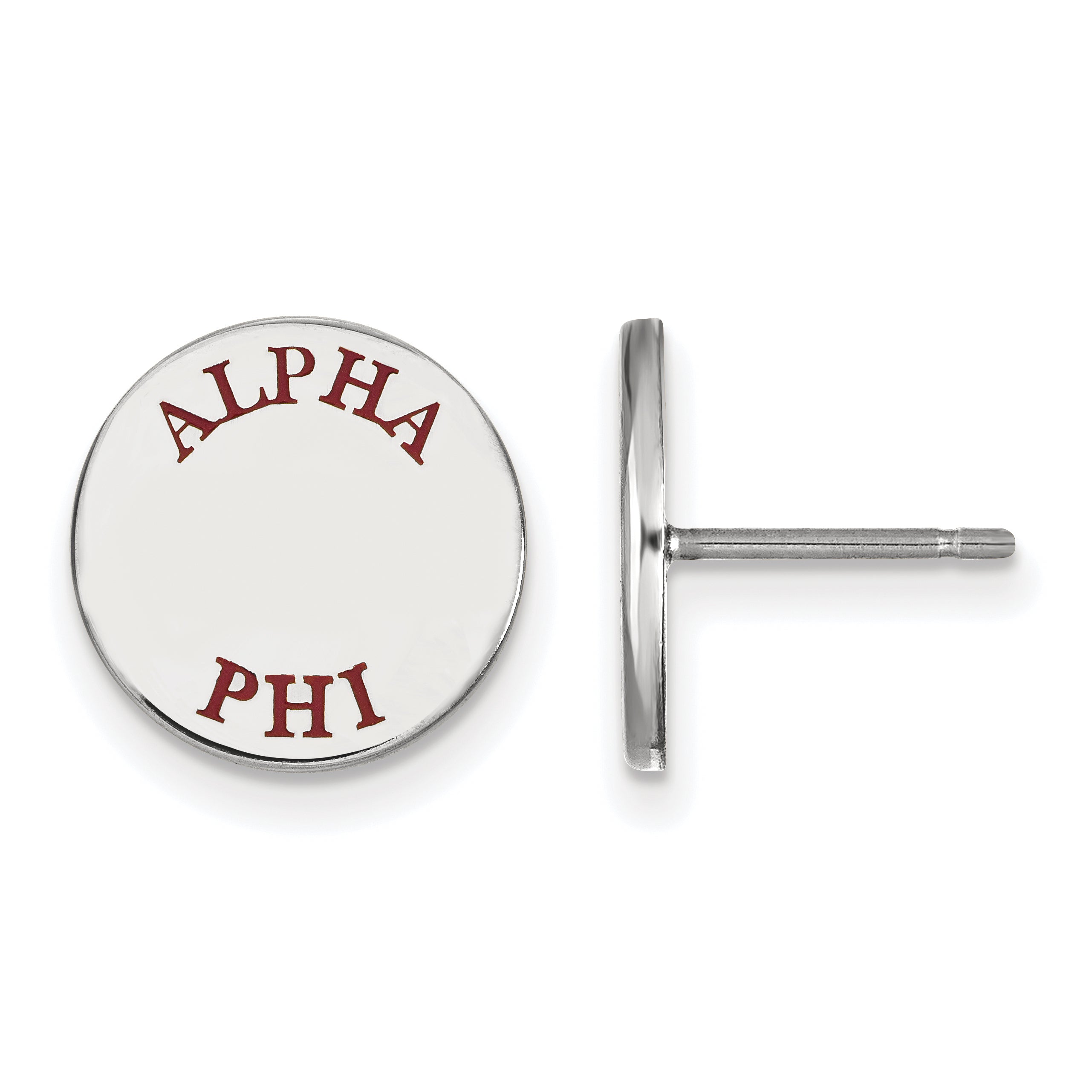 Sterling Silver Rhodium Plated Logoart Alpha Phi Sorority Text Color Enamel Post Earrings
