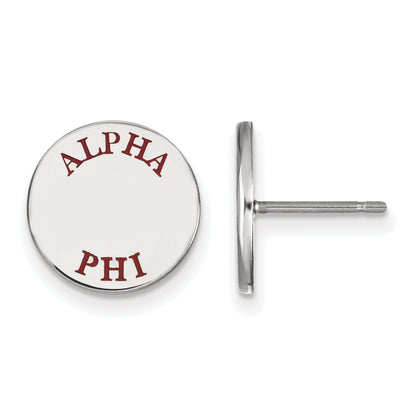 Sterling Silver Rhodium Plated Logoart Alpha Phi Sorority Text Color Enamel Post Earrings