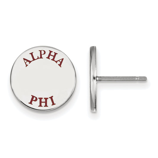 Sterling Silver Rhodium Plated Logoart Alpha Phi Sorority Text Color Enamel Post Earrings