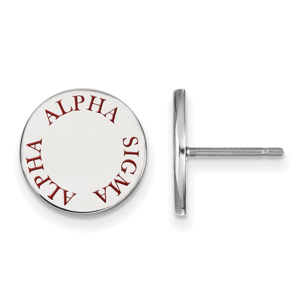 Sterling Silver Rhodium Plated Logoart Alpha Sigma Sorority Text Color Enamel Post Earrings