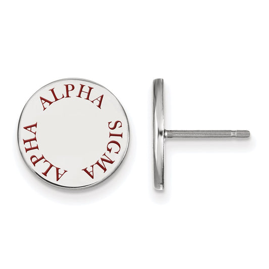 Sterling Silver Rhodium Plated Logoart Alpha Sigma Sorority Text Color Enamel Post Earrings
