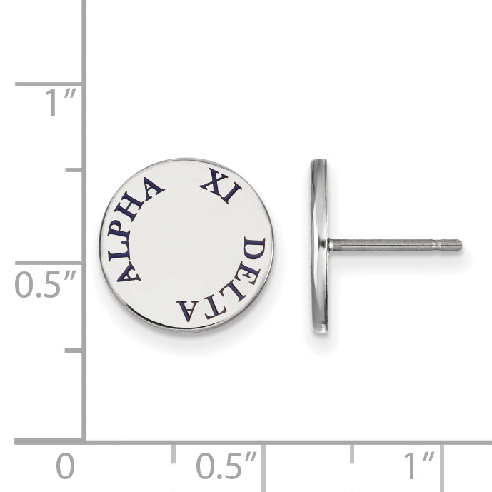 Sterling Silver Rhodium Plated Logoart Alpha Xi Delta Sorority Text Color Enamel Post Earrings