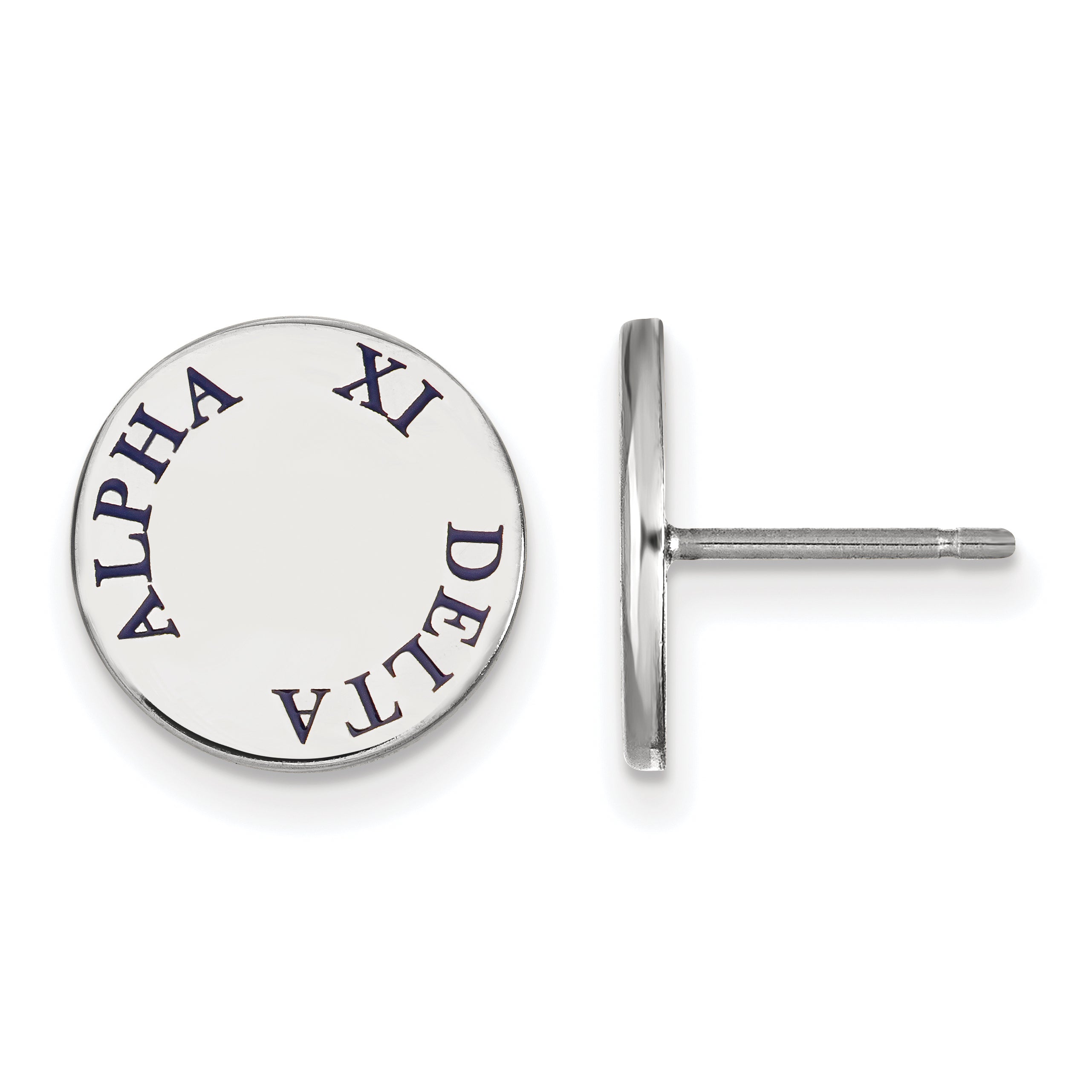 Sterling Silver Rhodium Plated Logoart Alpha Xi Delta Sorority Text Color Enamel Post Earrings