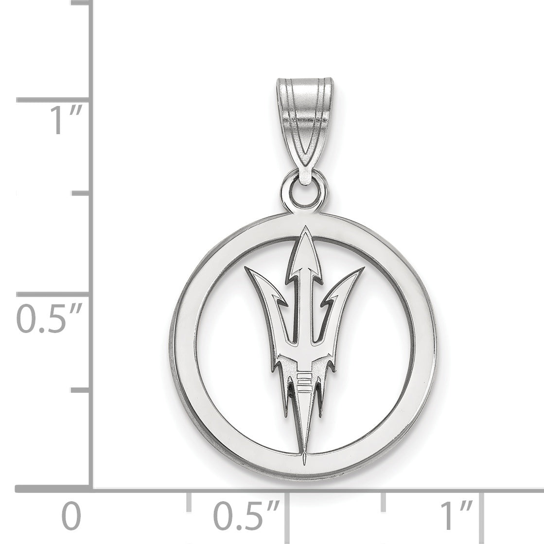 Sterling Silver Rhodium Plated Logoart Arizona State University Pitchfork Medium Circle Pendant