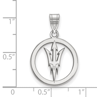 Sterling Silver Rhodium Plated Logoart Arizona State University Pitchfork Medium Circle Pendant