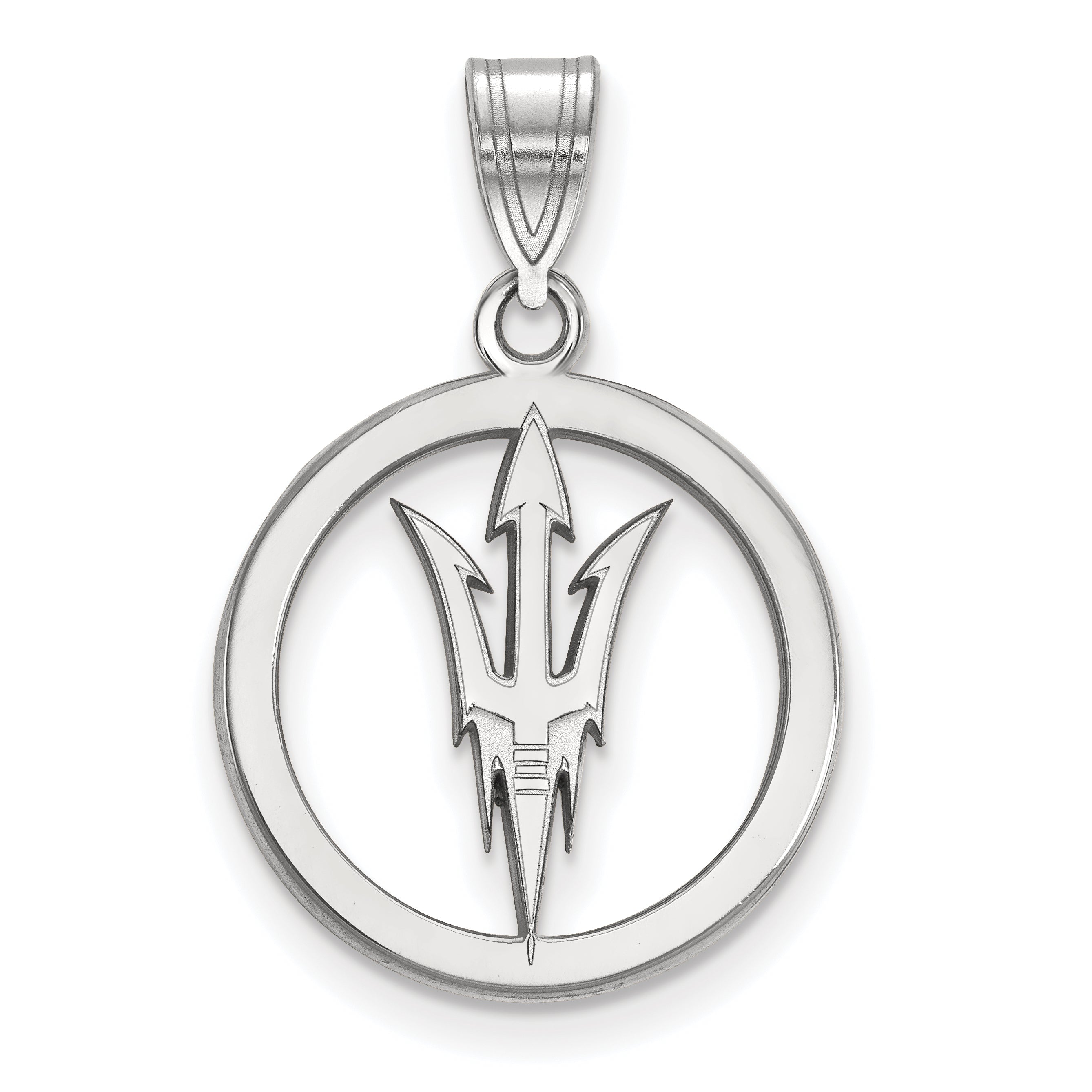 Sterling Silver Rhodium Plated Logoart Arizona State University Pitchfork Medium Circle Pendant