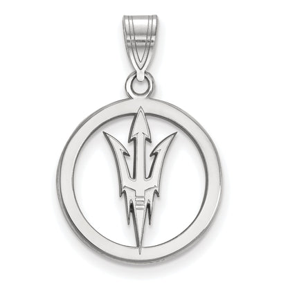 Sterling Silver Rhodium Plated Logoart Arizona State University Pitchfork Medium Circle Pendant