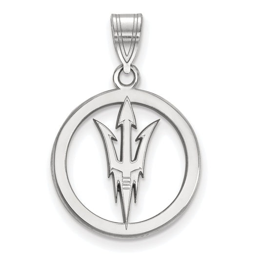 Sterling Silver Rhodium Plated Logoart Arizona State University Pitchfork Medium Circle Pendant