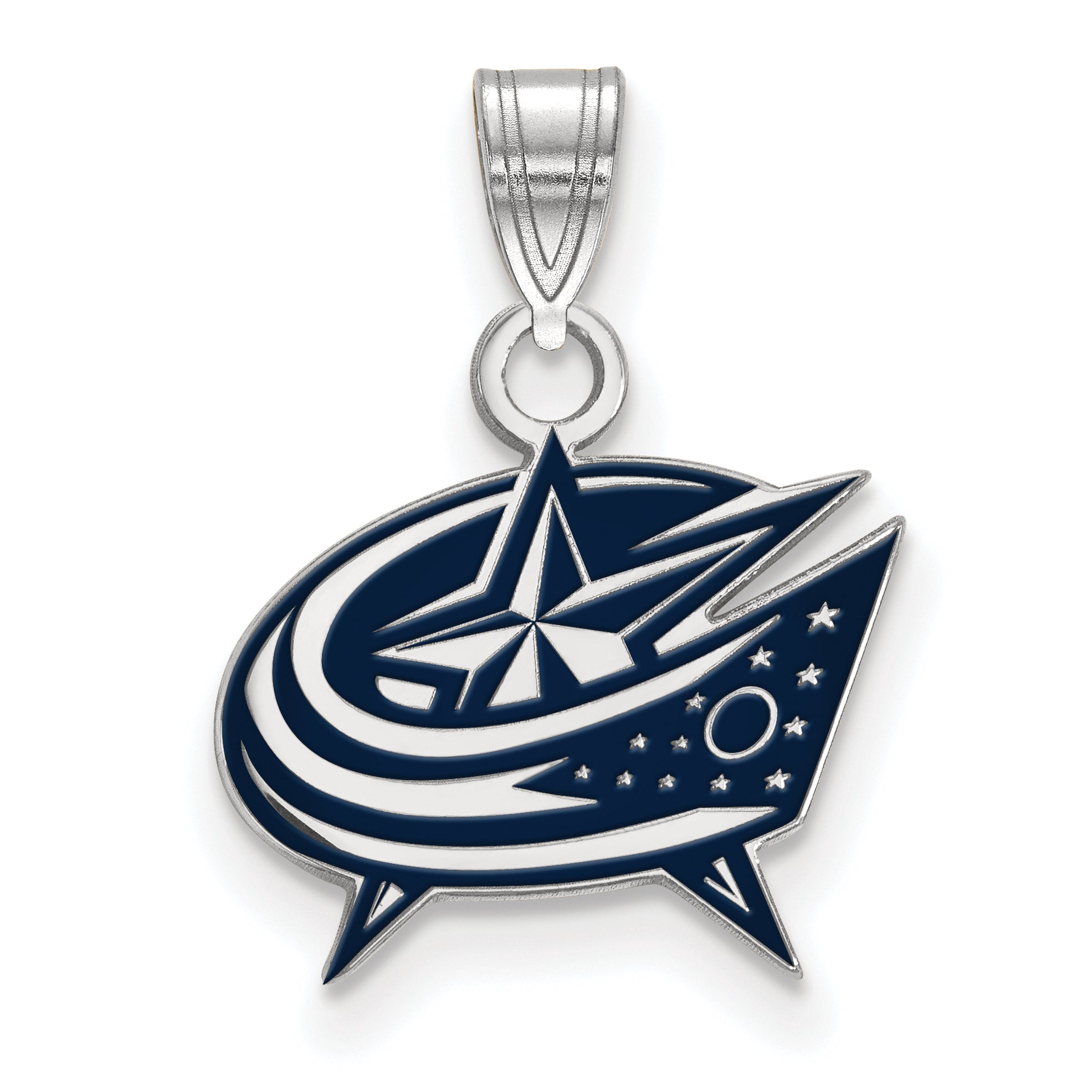 Sterling Silver Rhodium Plated Nhl Logoart Columbus Blue Jackets Small Enameled Pendant