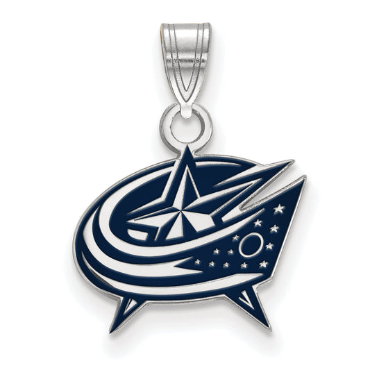 Sterling Silver Rhodium Plated Nhl Logoart Columbus Blue Jackets Small Enameled Pendant