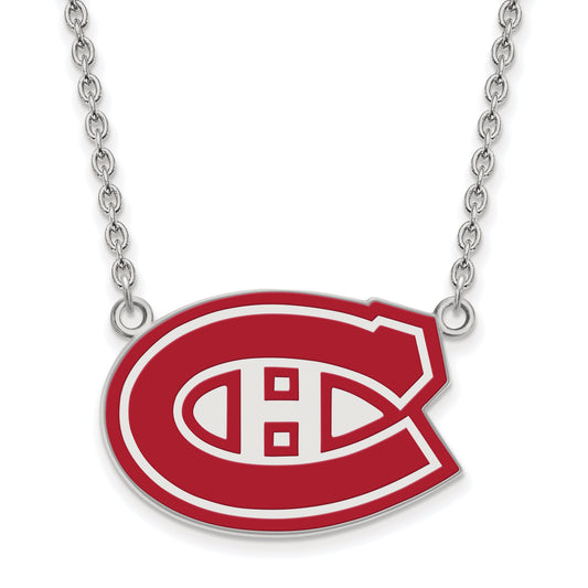 Sterling Silver Rhodium Plated Nhl Logoart Montreal Canadiens Large Enameled Pendant 18 Inch Necklace