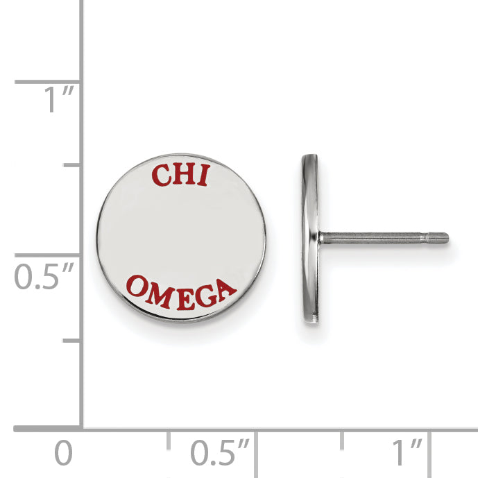 Sterling Silver Rhodium Plated Logoart Chi Omega Sorority Text Color Enamel Post Earrings