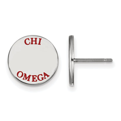 Sterling Silver Rhodium Plated Logoart Chi Omega Sorority Text Color Enamel Post Earrings